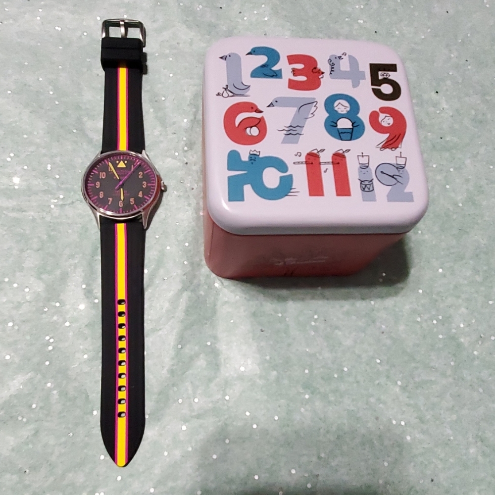 Fossil Neon Striped Black Watch